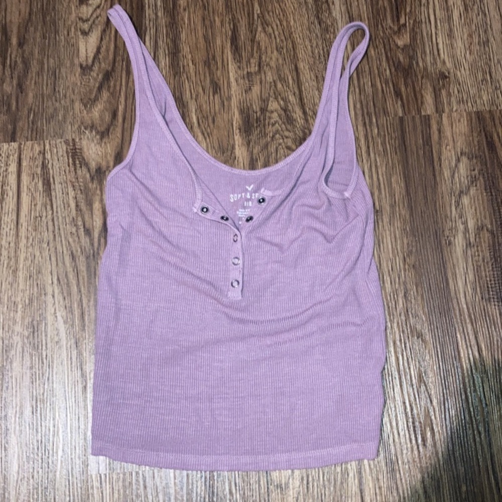 American Eagle Soft and Sexy Puple and Pink Ribbed Henley Tank